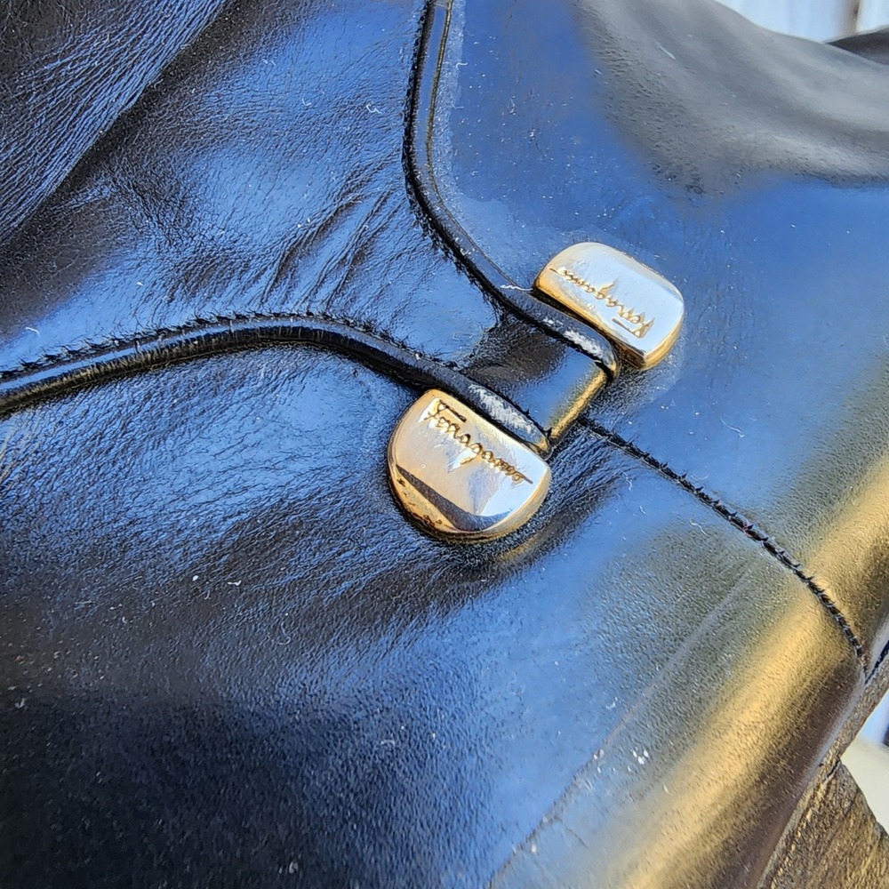 Vintage Salvatore Ferragamo Sz 7 Black Leather Riding Boots Made in Italy Preppy - Picture 8 of 14